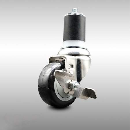 Service Caster 3.5 Inch 316SS Black Polyurethane Swivel 1-7/8 Inch Expanding Stem Caster Brake SCC-SS316EX20S3514-PPUB-BLK-TLB-178